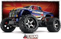 TRA36076-3 TRAXXAS STAMPEDE VXL 2WD MONSTER TRUCK, RTR (TSM), ID BATTERY and 4 AMP FAST CHARGER