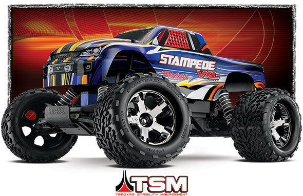 TRA36076-3 TRAXXAS STAMPEDE VXL 2WD MONSTER TRUCK, RTR (TSM), ID BATTERY and 4 AMP FAST CHARGER